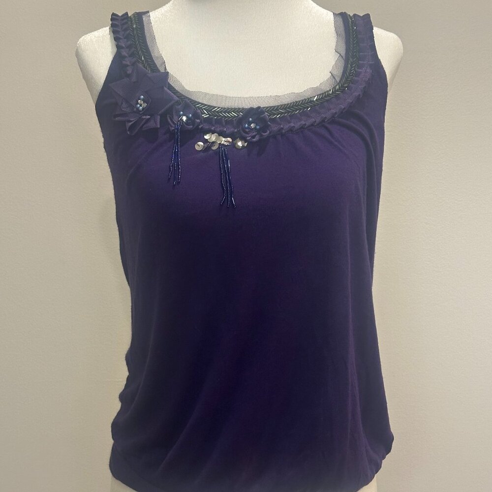 Pretty Purple Sleeveless Top with Beaded Trim
